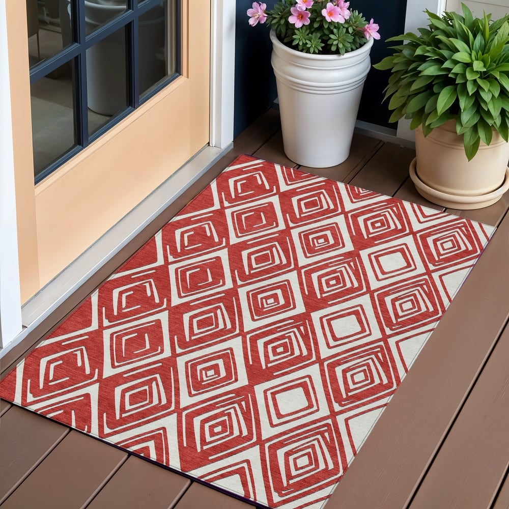 HomeRoots Geometric Transitional Rectangle Outdoor Rug