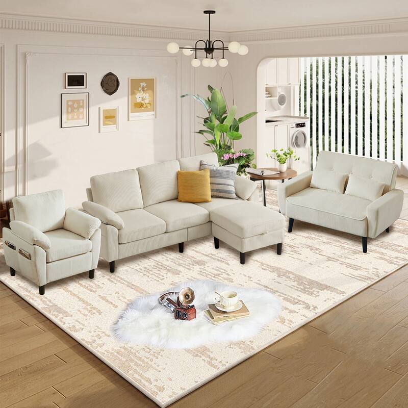 4-Piece Living Room Sectional Sofa Set with Loveseat and Chair