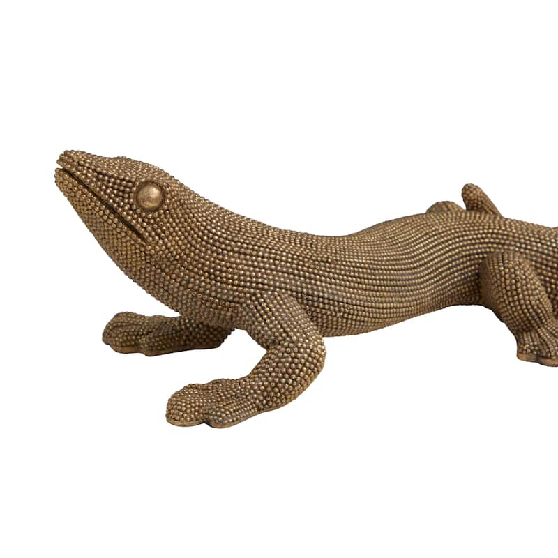 Resin Lizard Beaded Sculpture - Set of 2 Gold - Roche River Decor - 16"W x 6"L x 4"H