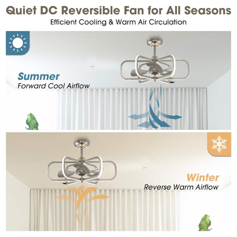 29" Modern Nickel Bladeless LED Ceiling Fan Chandelier with Light and Remote