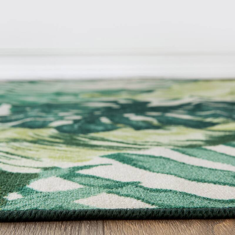 Contemporary Tropical Floral Leaves Non Slip Area Rug
