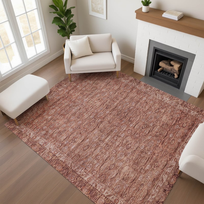 Premium Washable Super Soft Vintage Traditional Mayfield Rug - Terracotta - 5' x 7'6"