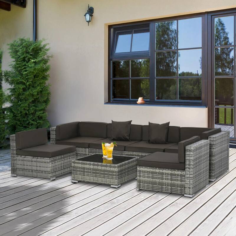 7PCS Weatherproof PE Rattan Patio Set, Sectional Storage