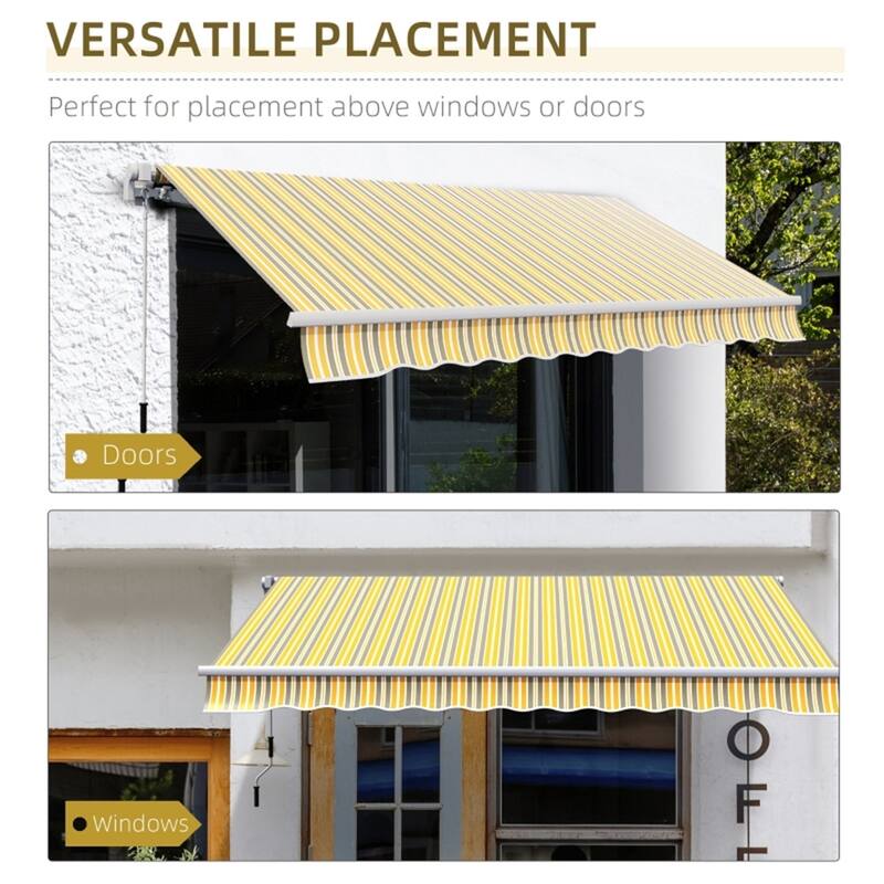 Yellow Grey Aluminum Steel Retractable Patio Awning with UV Protection and Crank Handle - 11.8' L x 9.8' W