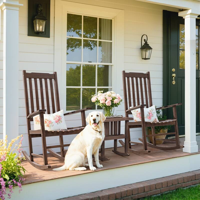 Furniwell Patio Acacia Wood Ergonomic Single Rocking Chair for All-Weather Use
