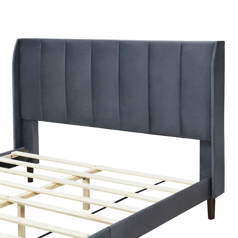 Queen Size Velvet Upholstered Platform Bed