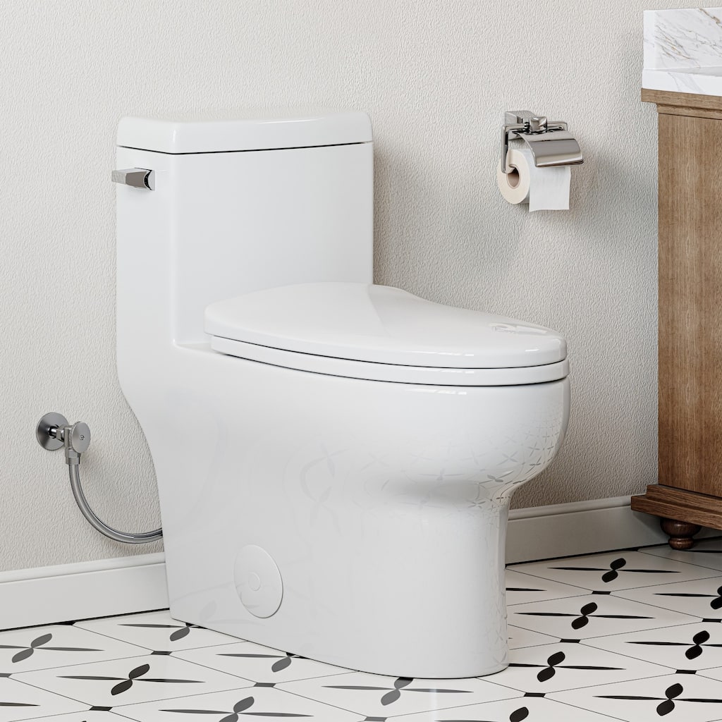 HOROW White One-Piece Compact Elongated 1.28 GPF Toilet with Comfort Height and Slow-Close Seat - N/A
