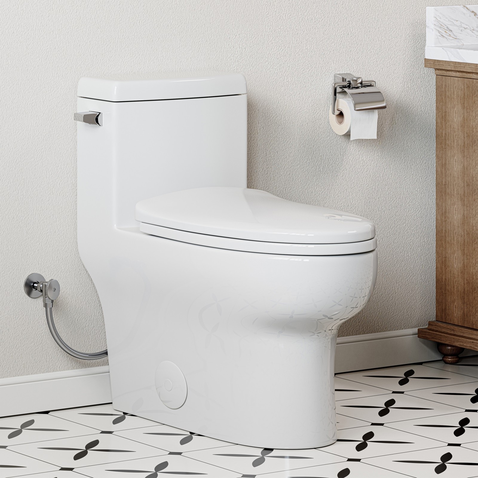 HOROW White One-Piece Compact Elongated 1.28 GPF Toilet with Comfort Height and Slow-Close Seat
