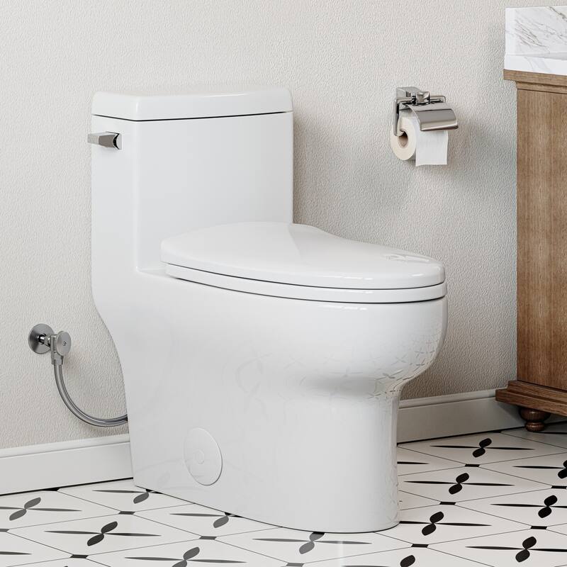 HOROW White One-Piece Compact Elongated 1.28 GPF Toilet with Comfort Height and Slow-Close Seat - N/A - White