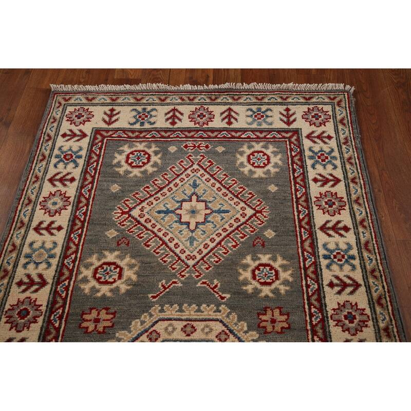 Gray Kazak Runner Rug Hand-Knotted Wool Carpet - 2'8" x 16'3"