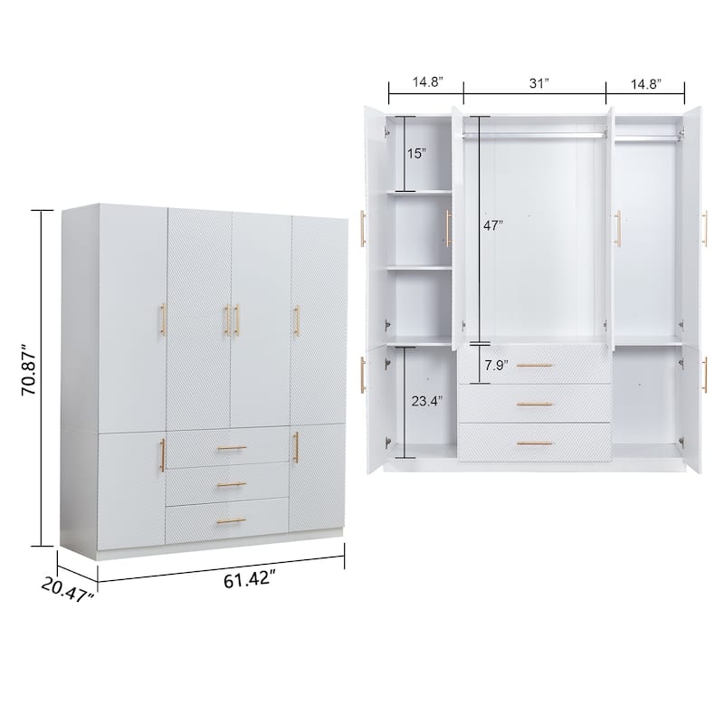Armoire Wardrobe Closet with Drawer and Shelves, Freestanding Wooden Bedroom Armoire Closet with Hanging Rod