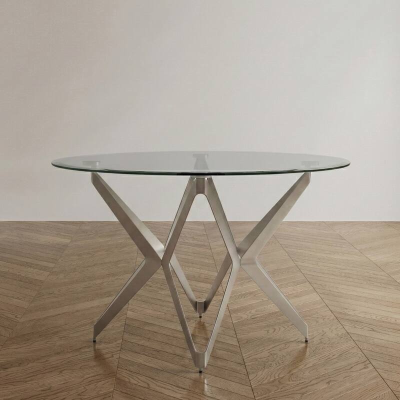 Furniture of America Wilch Modern 48-inch Glass Top Round Dining Table - Champagne