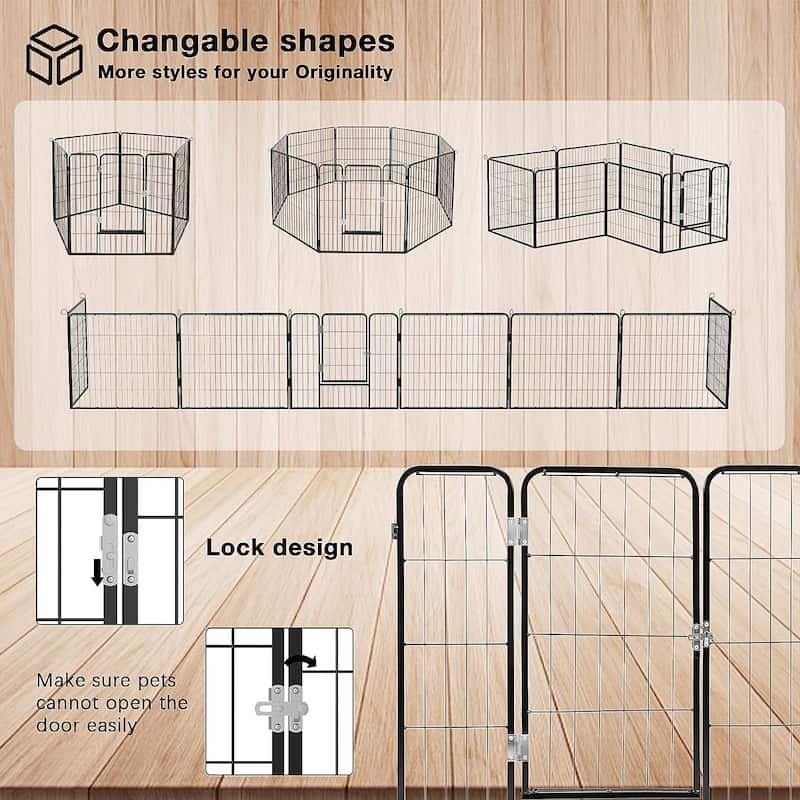 Bossin Dog Playpen Dog Kennel Pen Cage Dog Fence Exercise Pen with Doors 8/16/24 Panel