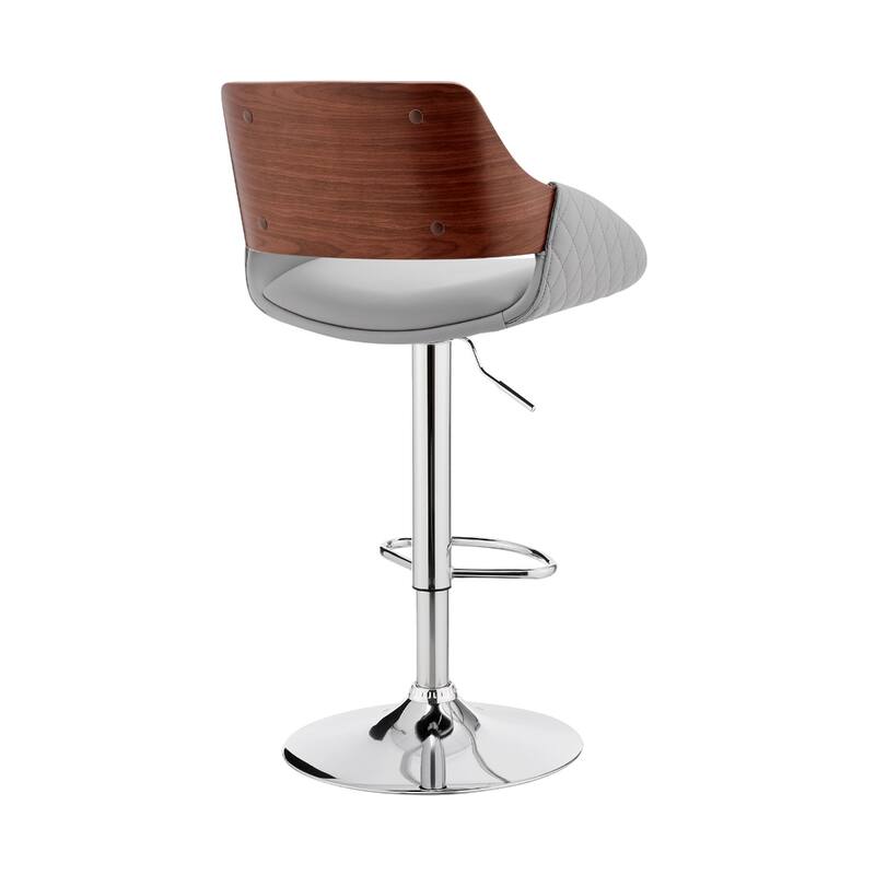 25" Grey Adjustable Faux Leather Swivel Bar Stool with Chrome Base Low Back and Footrest for Kitchen - 43”H x 21”W x 20”D