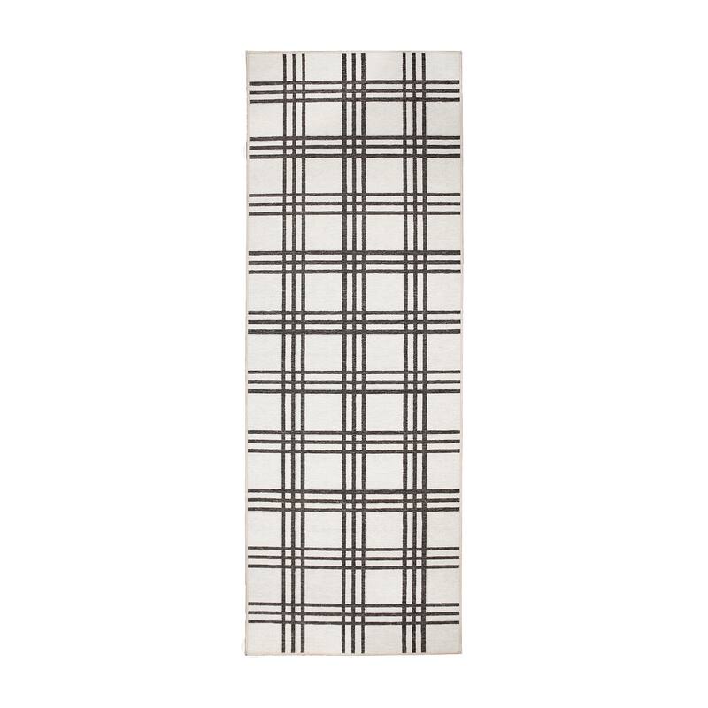 My Magic Carpet Machine Washable Area Rug Plaid Black And Cream