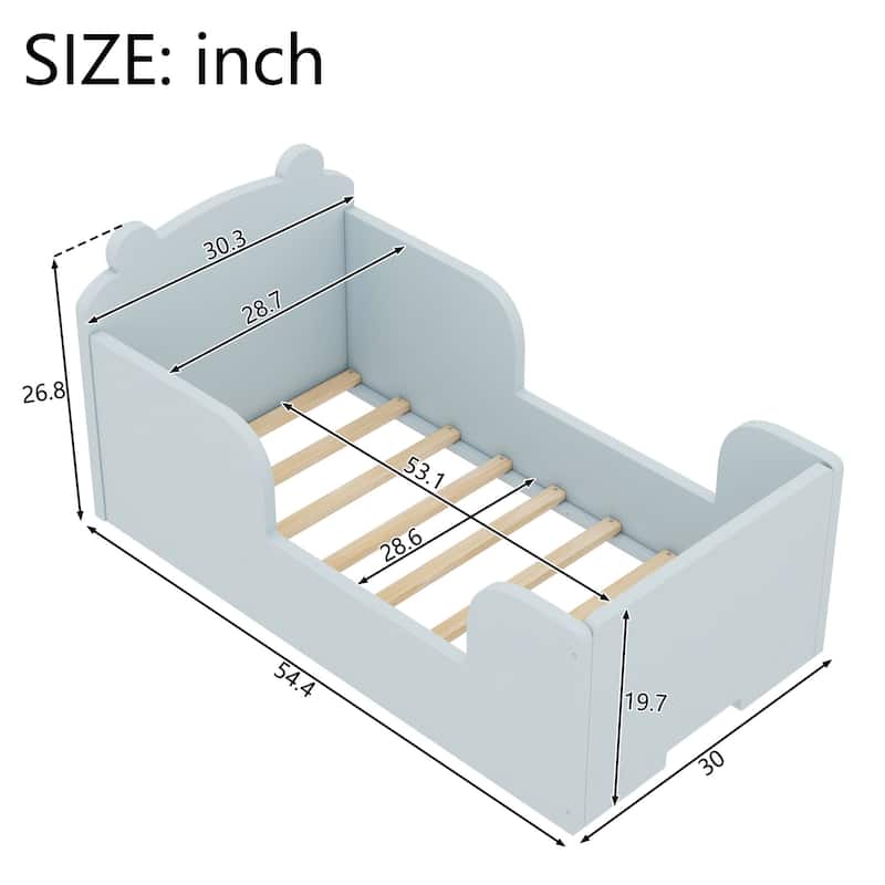 Toddler Floor Bed Frame, Cot Bed for Boys and Girls Ages 3-6, Bear Shape Toddler Bed, Blue