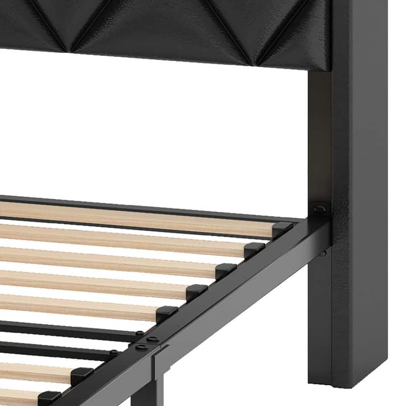 Moasis Upholstered Bed Frame with Storage Headboard And Charging Station and LED Light