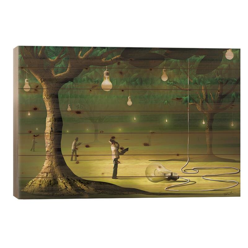 Lâmpadas na Floresta (Lamps In The Forest) Print On Wood by Marcel Caram - Multi-Color - 18x26x1.5