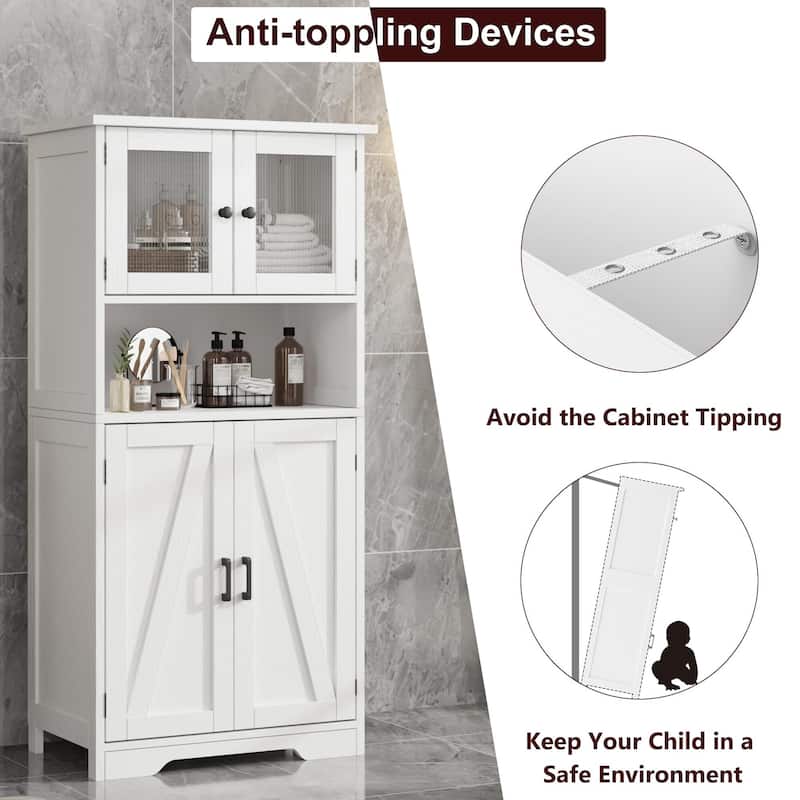 67" H Tall Bathroom Storage Cabinet Freestanding Bathroom Storage Cabinet with 4 Doors