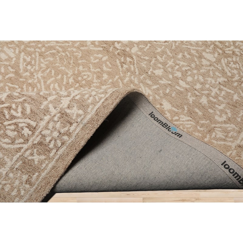Multi Size 5'x8' Tan Wool Hand Hooked Transitional Rug Decorative All-Over