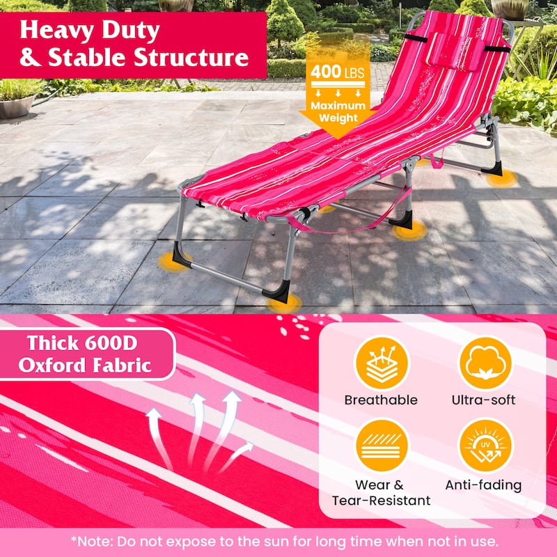 Gymax Outdoor Folding Chaise 5-Position Lounge Chair w/ Face Hole &