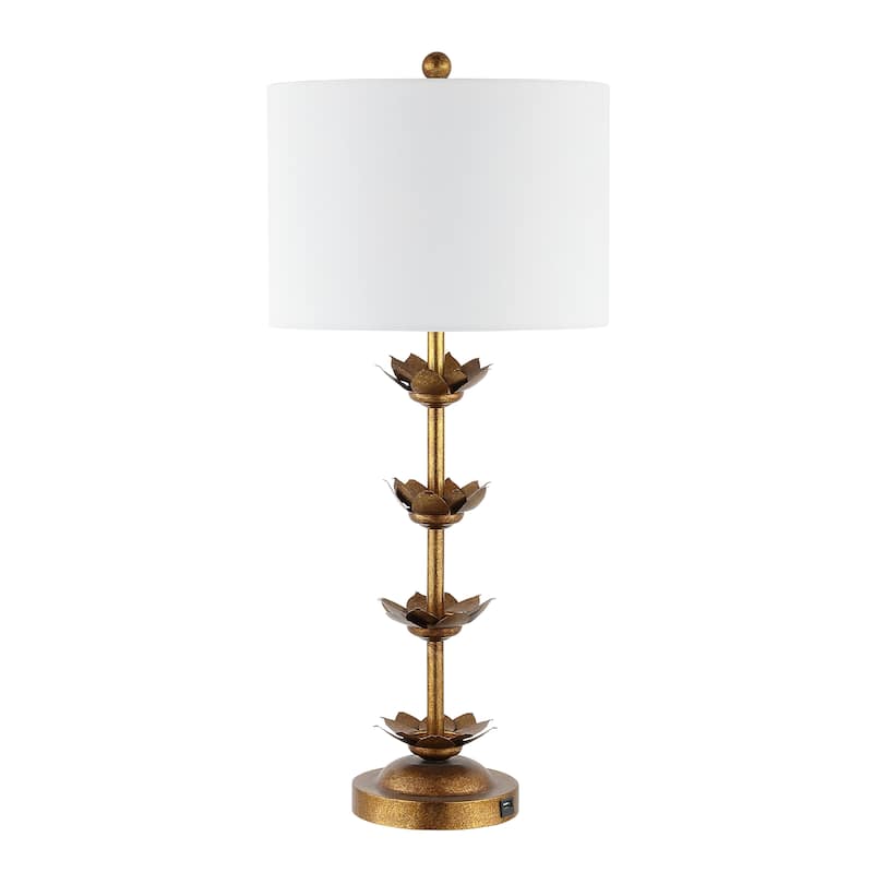 SAFAVIEH Lighting Chayah 32-inch Antique Gold Leaf Table Lamp (Set of 2) - 14"x14"x32" - 14Wx14Dx32H