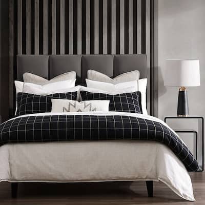 HiEnd Accents Windowpane Plaid Modern Rustic Bedding 3 Piece Duvet Cover Set