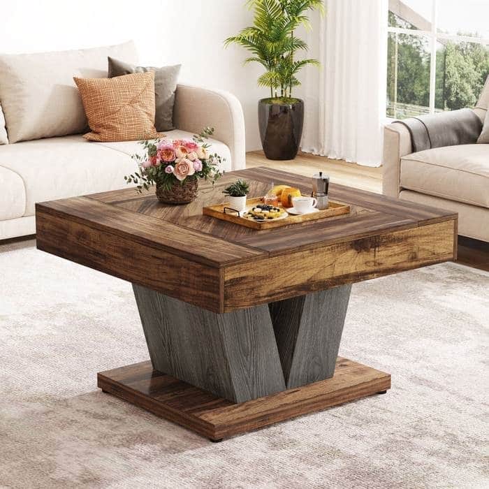 31.5" Engineered Wood Coffee Table with Trendy Crisscross Base for Living Room or Hallway - 31.49"L x 31.49"W x 20.08"H - Brown, Black 