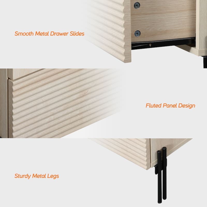4 Pcs Bedroom Set，Wooden Dresser and Nightstand Sets, Reeded Dresserwith Doors, Night Stand of 2 with Charging