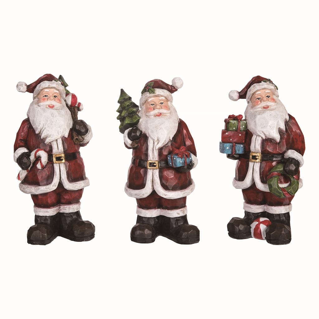 Transpac Christmas Small Resin Carved Santa Figurine Set of 3 Christmas Home Decorations
