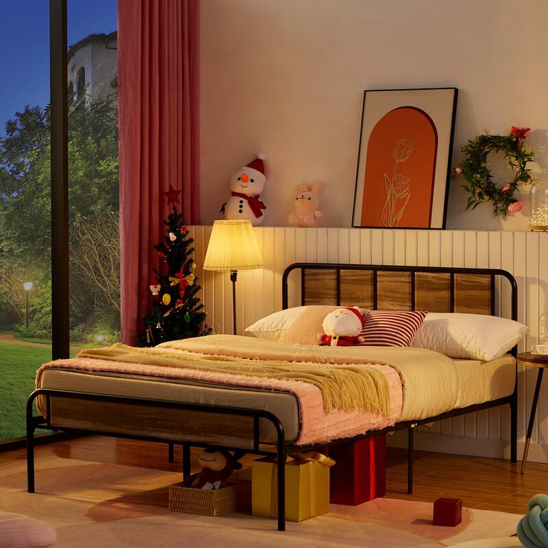 VECELO Platform Bed Frame with Wood Headboard,Twin/Full/Queen Size Bed
