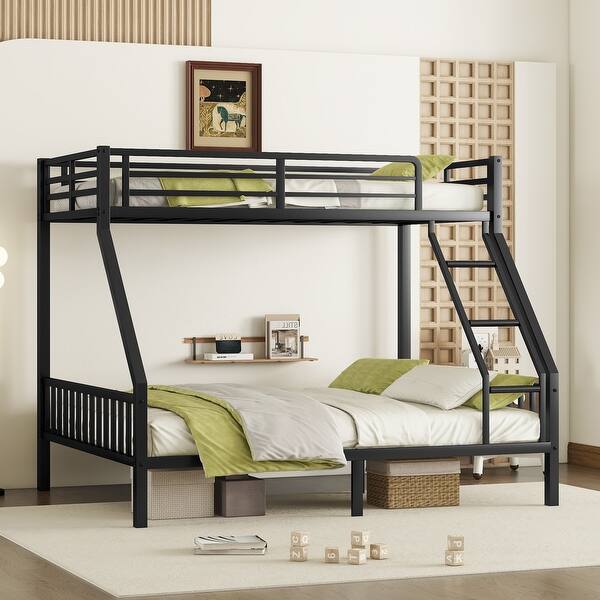 slide 2 of 19, Metal Bunk Bed with Ladder and Slats Support for Adults Teens Twin XL over Queen - Black