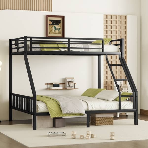 slide 2 of 8, Twin XL over Queen Size Metal Bunk Bed with Ladder and Slats Support for Adults Teens Twin XL over Queen - Black