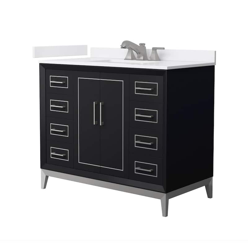 Wyndham Collection WCH5151-42S-VCA-US3MXX Marlena 42" Free Standing - Black / White Cultured Marble Top / Brushed Nickel