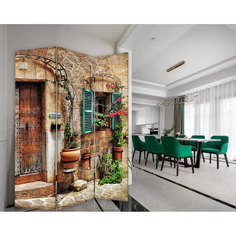 Romantic European Street Three Panel Room Divider Screen
