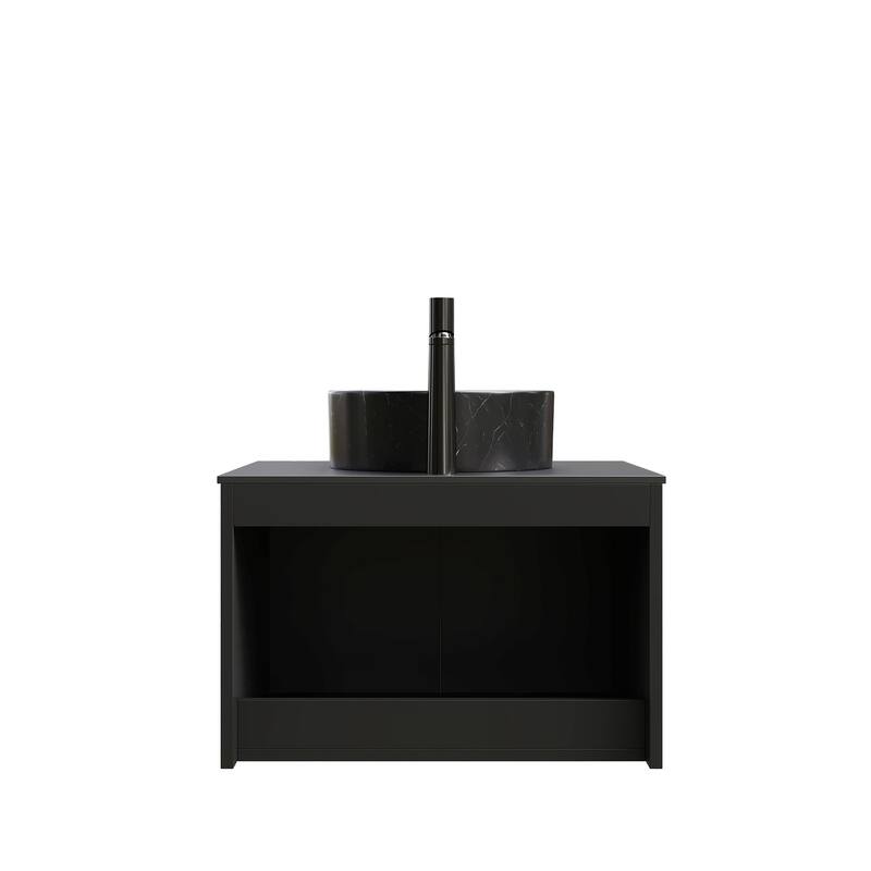 24" Bathroom Vanity & Sink, Wall-Mounted Floating Plywood Storage Cabinet, Twill Double Doors with Metal Trim