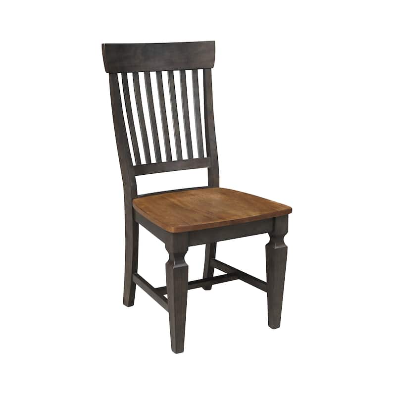 42 in. Round Dual Drop Leaf Dining Table with 2 Slatback Chairs in Hickory/Washed Coal