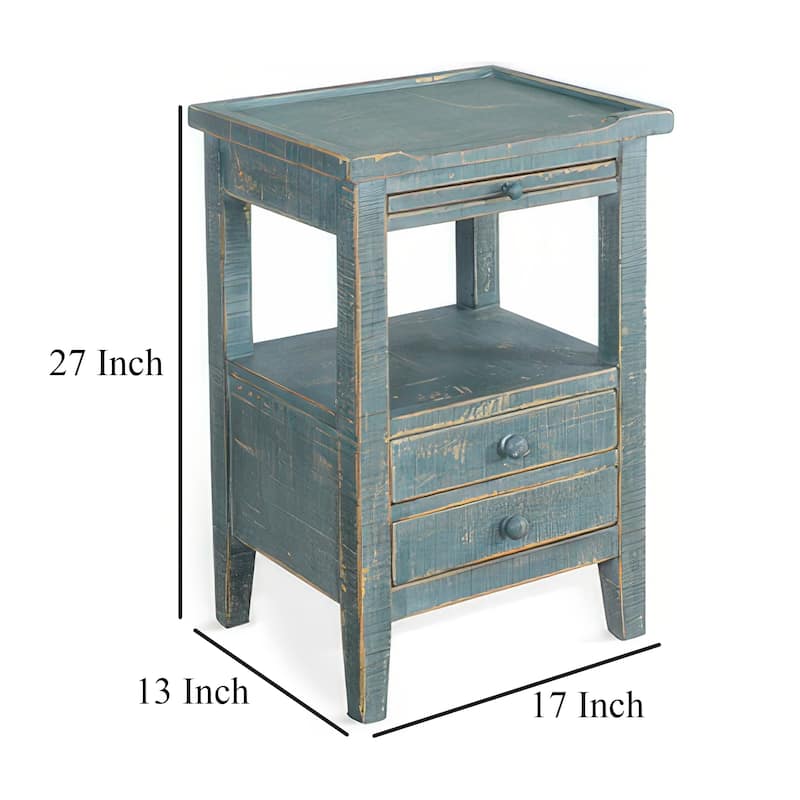 Rena Side End Table, 2 Drawers, Pull-Out Tray, 17 Inch Green Mahogany