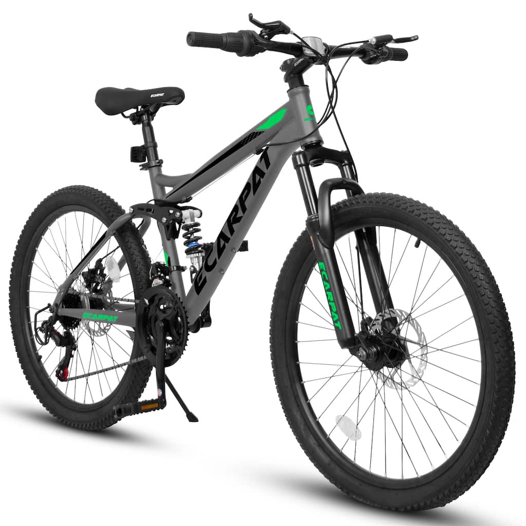 Mountain Bike w/Full Suspension, City Road Bicycle, High Carbon Steel Frame with 21 Speed Grip Shifters & Mechanical Disc Brakes