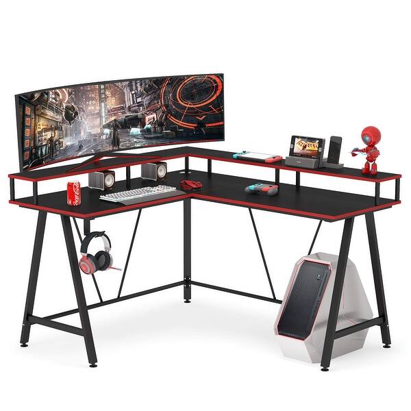 L-Shaped Gaming Desk With Monitor Hutch Shelf, Corner Desk Writing Table -  Bed Bath & Beyond - 33757429
