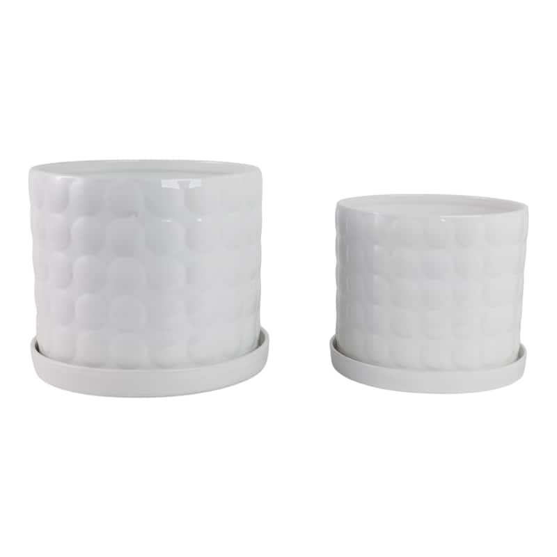 Ceramic Planter Set with Round Design and Drainage Tray (Set of 2)