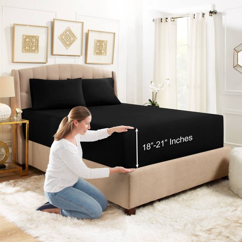 Empyrean Bedding Ultra Soft Microfiber 3 Piece Bed Sheet Set - Extra Deep Pocket Fitted Sheet with 2 Pillowcases - Twin XL - Black