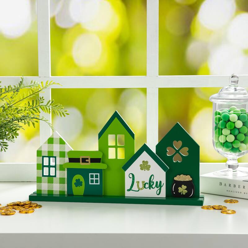 Glitzhome 16"L St. Patrick's Wooden Shamrocks Table decor