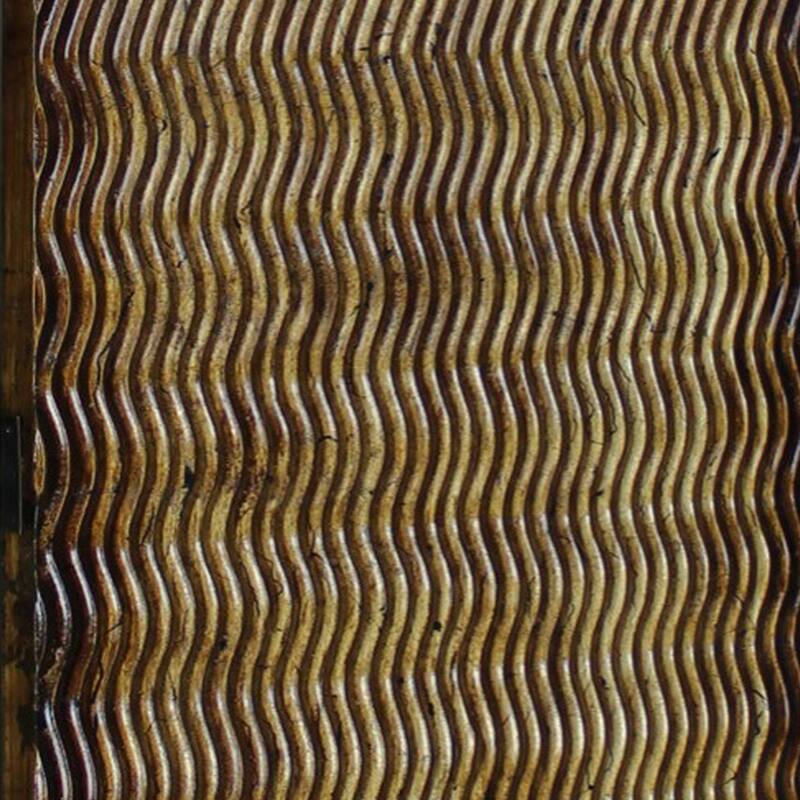 Dual Tone 3 Panel Wooden Foldable Room Divider with Wavy Design, Brown