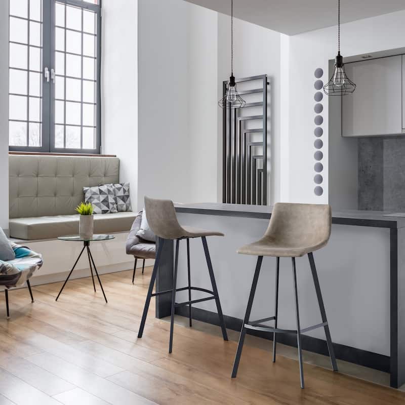 Leick Home Upholstered Steel Base Microfiber Bar Stool Set of 2 - N/A - Counter Height/Bar height/Bar Height