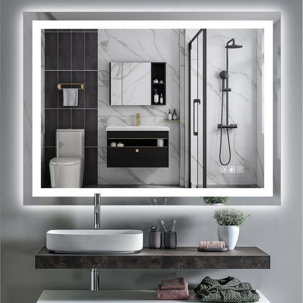 48" x 36" Rectangular Frameless Dimmable Wall Mounted LED Bathroom Vanity Mirror - 48" x 36"