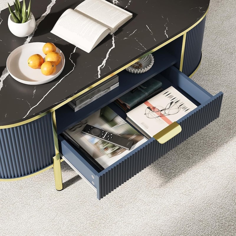 48in Modern Luxury Oval Coffee Table with Drawer for Living Room - N/A