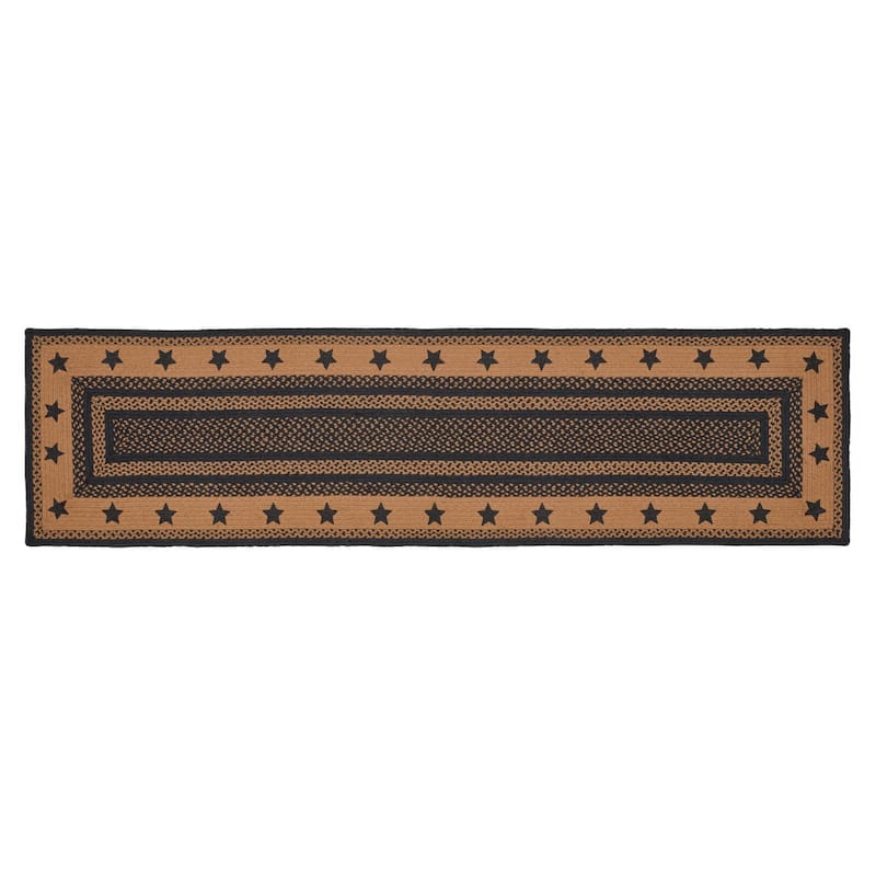Farmhouse Jute Rug/Runner Rect Stencil Stars w/ Pad 24x96 - 2' x 8'