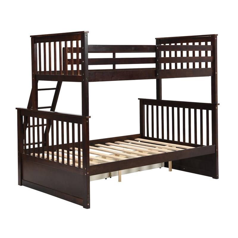 Twin Over Full Bunk Bed with Storage Drawers, Wooden Bunk Bed with Ladder and Safety Guard Rails -Espresso
