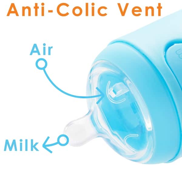 PopYum 9 oz Blue Anti-Colic Formula Making Baby Bottle, 3-Pack (with #2 nipples)